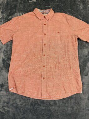Weatherproof Vintage Mens Coral Textured Short Sleeve Button-Up Shirt Size Large